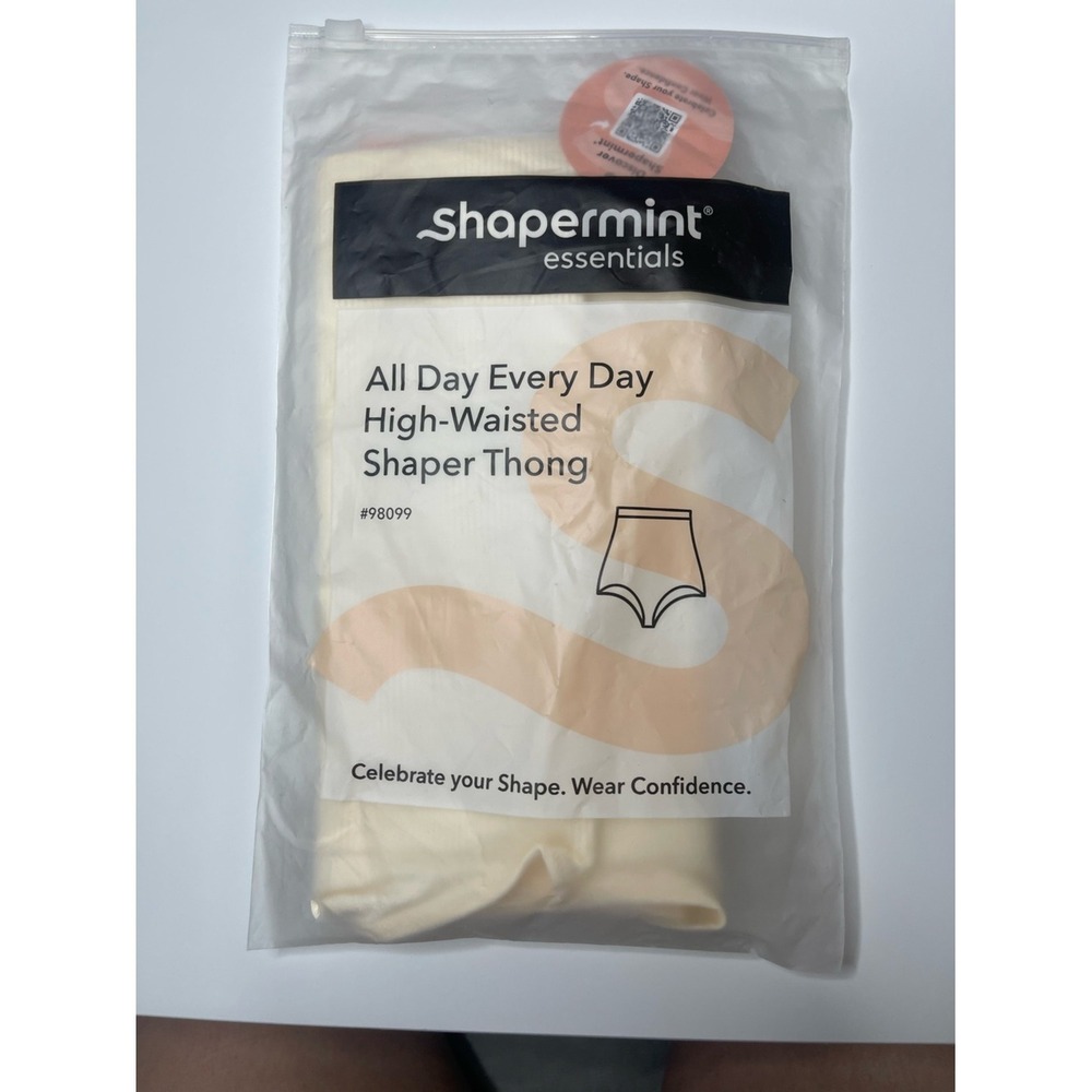 Shapermint Essentials High-Waisted Shaper Thong Cream Beige Small 98099 NEW